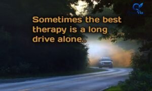 Long drive quotation and road trip captions on an open highway